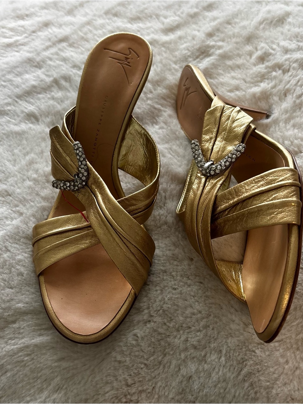 Giuseppe Zanotti Metallic Gold ny Crystal-Embellished Slide Mules 9.5 M